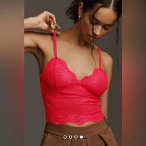 ❤️HP❤️ NWT Size XS - ANTHROPOLOGIE V-NECK LACELONGLINE BRALETTE IN HOT CORAL